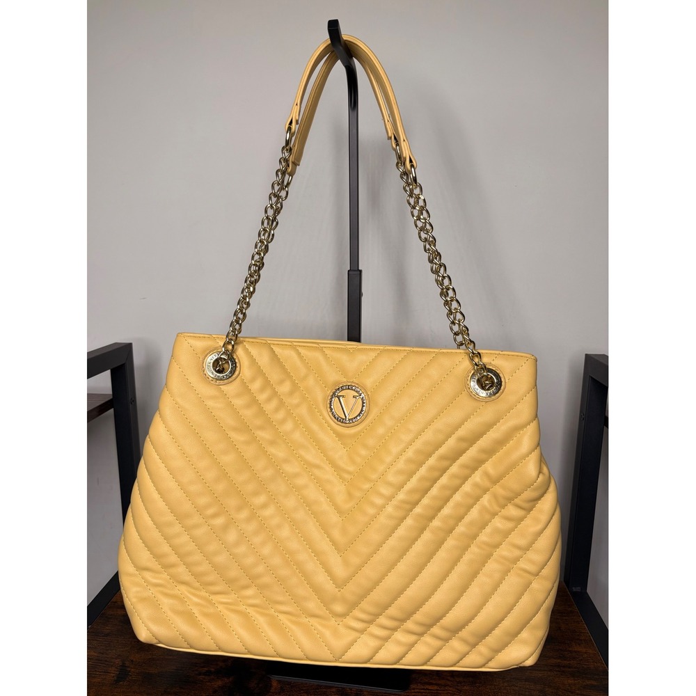 Vera New York Butter Yellow Quilted Shoulder Handbag Gold Chain Straps Brand New